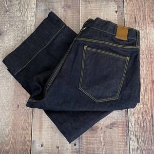 Raleigh Denim High Rise Stokes Selvage Jeans Wide Leg Crop Size 32 Raw Denim